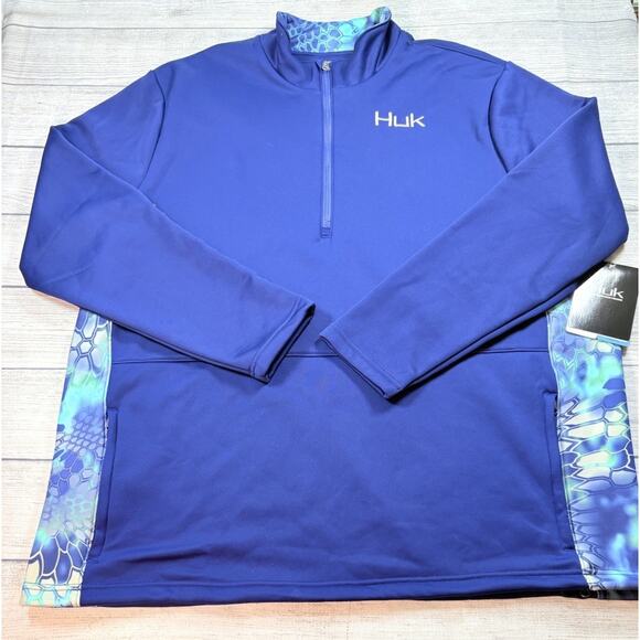 Huk Men's Kryptek Camo Fleece 1/4-Zip Pullover Blue Fishing Size XXL - Picture 1 of 12